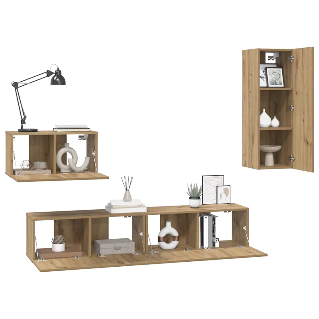 Væg TV Skab 4 pcs Artisan Egetræ Konstrueret træ