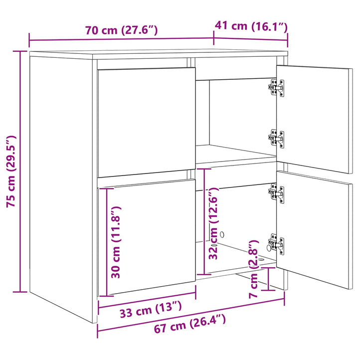 Sideboards 2 stk. Sort eg 70 x 41 x 75 cm Konstrueret træ