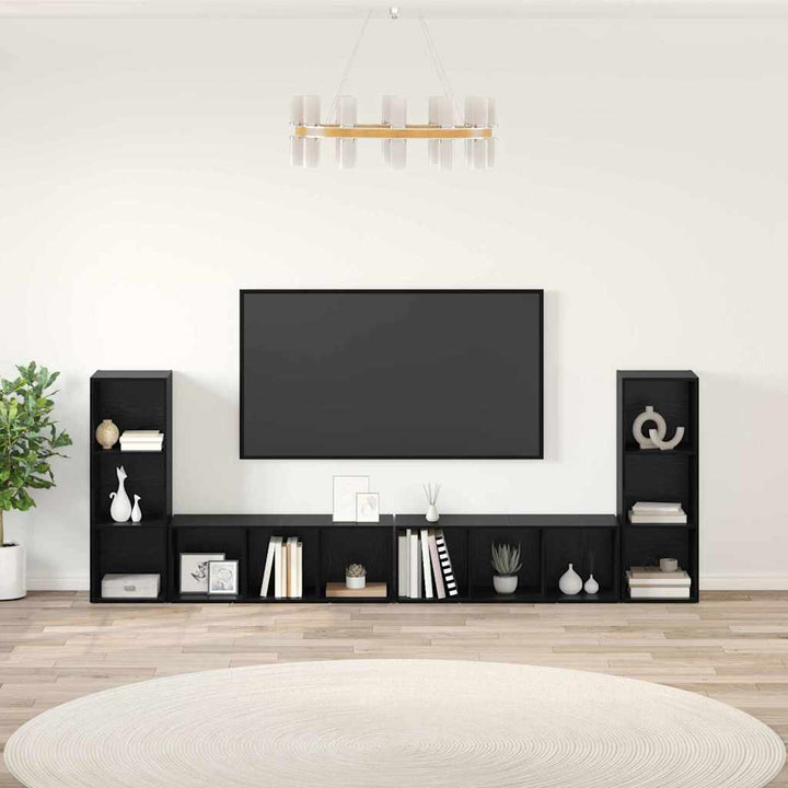 TV-møbelsæt 4 pcs Sort eg 37 x 35 x 107 cm Konstrueret træ