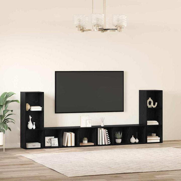 TV-møbelsæt 4 pcs Sort eg 37 x 35 x 107 cm Konstrueret træ
