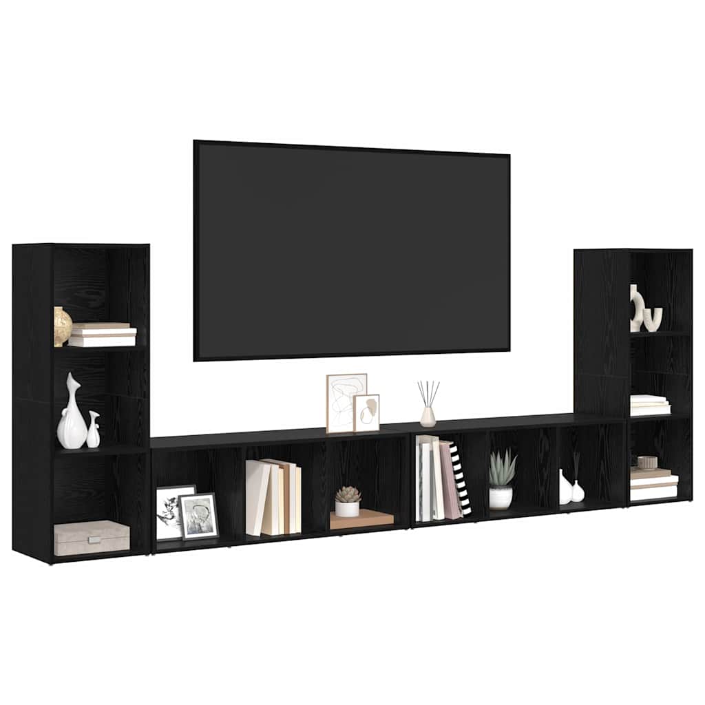 TV-møbelsæt 4 pcs Sort eg 37 x 35 x 107 cm Konstrueret træ