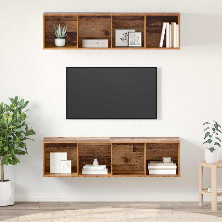 TV-møbelsæt Vægmonteret 2 pcs Gammelt træ 37 x 37 x 142,5 cm
