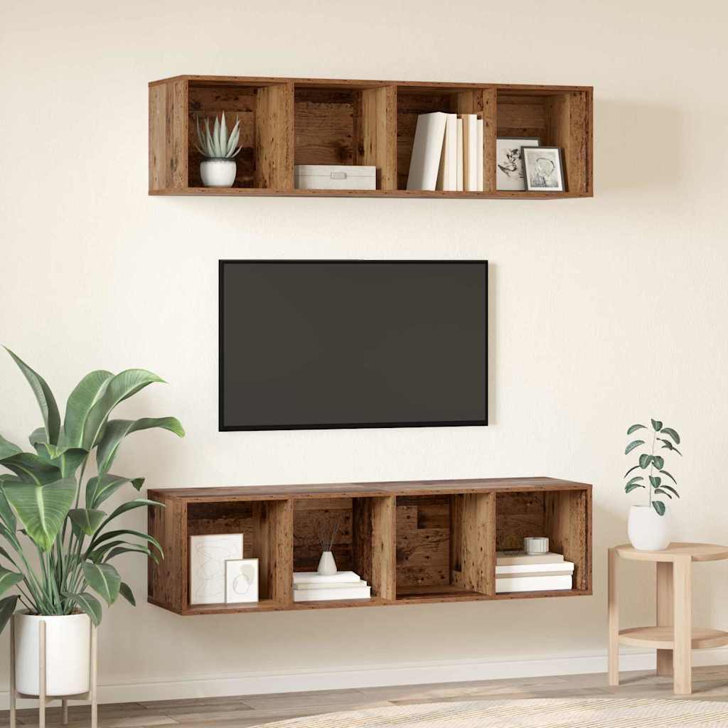 TV-møbelsæt Vægmonteret 2 pcs Gammelt træ 37 x 37 x 142,5 cm