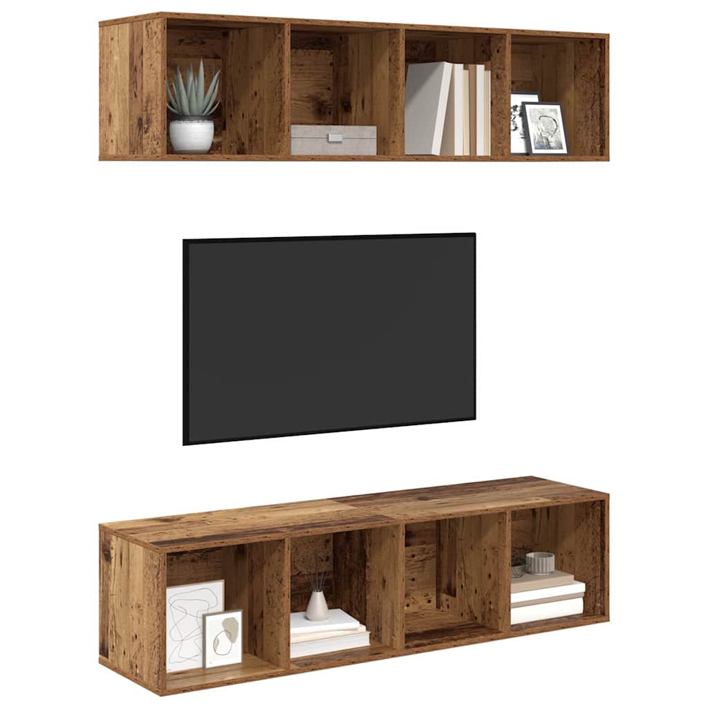 TV-møbelsæt Vægmonteret 2 pcs Gammelt træ 37 x 37 x 142,5 cm