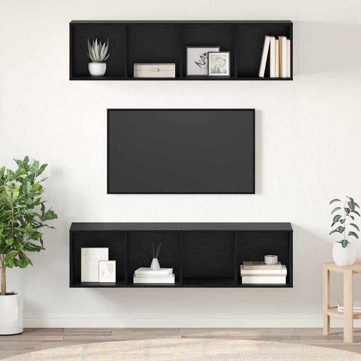 TV-møbelsæt 2 pcs Sort eg 37 x 37 x 142,5 cm Konstrueret træ