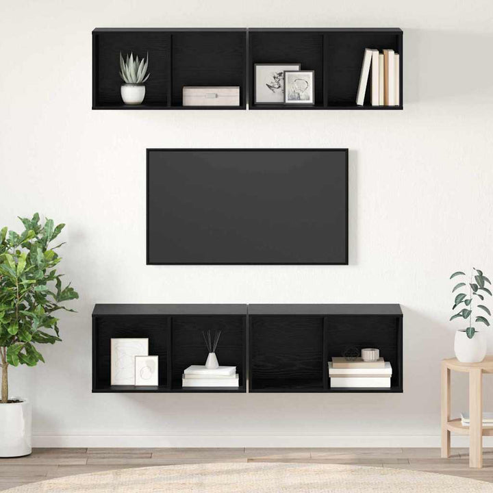 TV-møbelsæt 4 pcs Sort eg 37 x 37 x 72 cm Konstrueret træ