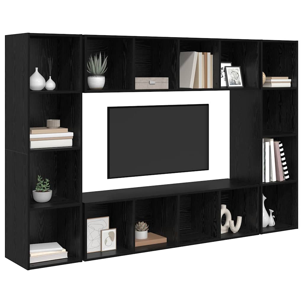 TV-møbelsæt 4 pcs Sort 37 x 37 x 142,5 cm Konstrueret træ