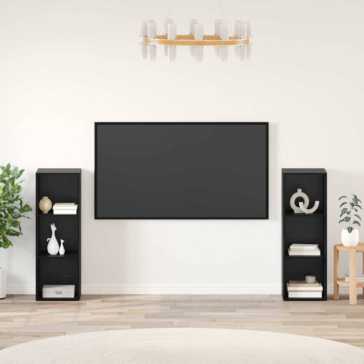 TV-møbelsæt 2 pcs Sort eg 107 x 35 x 37 cm Konstrueret træ