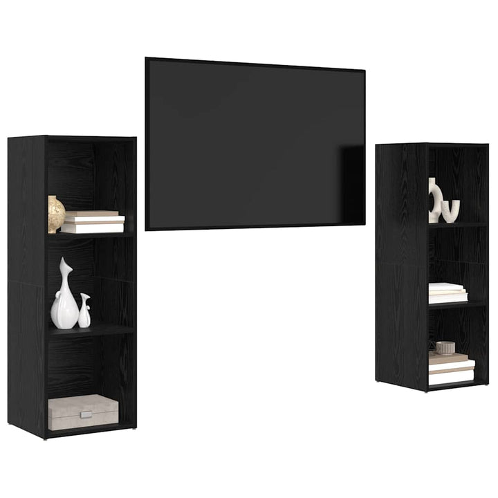 TV-møbelsæt 2 pcs Sort eg 107 x 35 x 37 cm Konstrueret træ