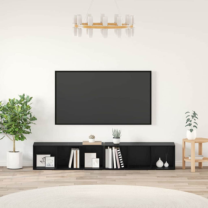 TV-møbelsæt 2 pcs Sort eg 37 x 35 x 107cm Konstrueret træ