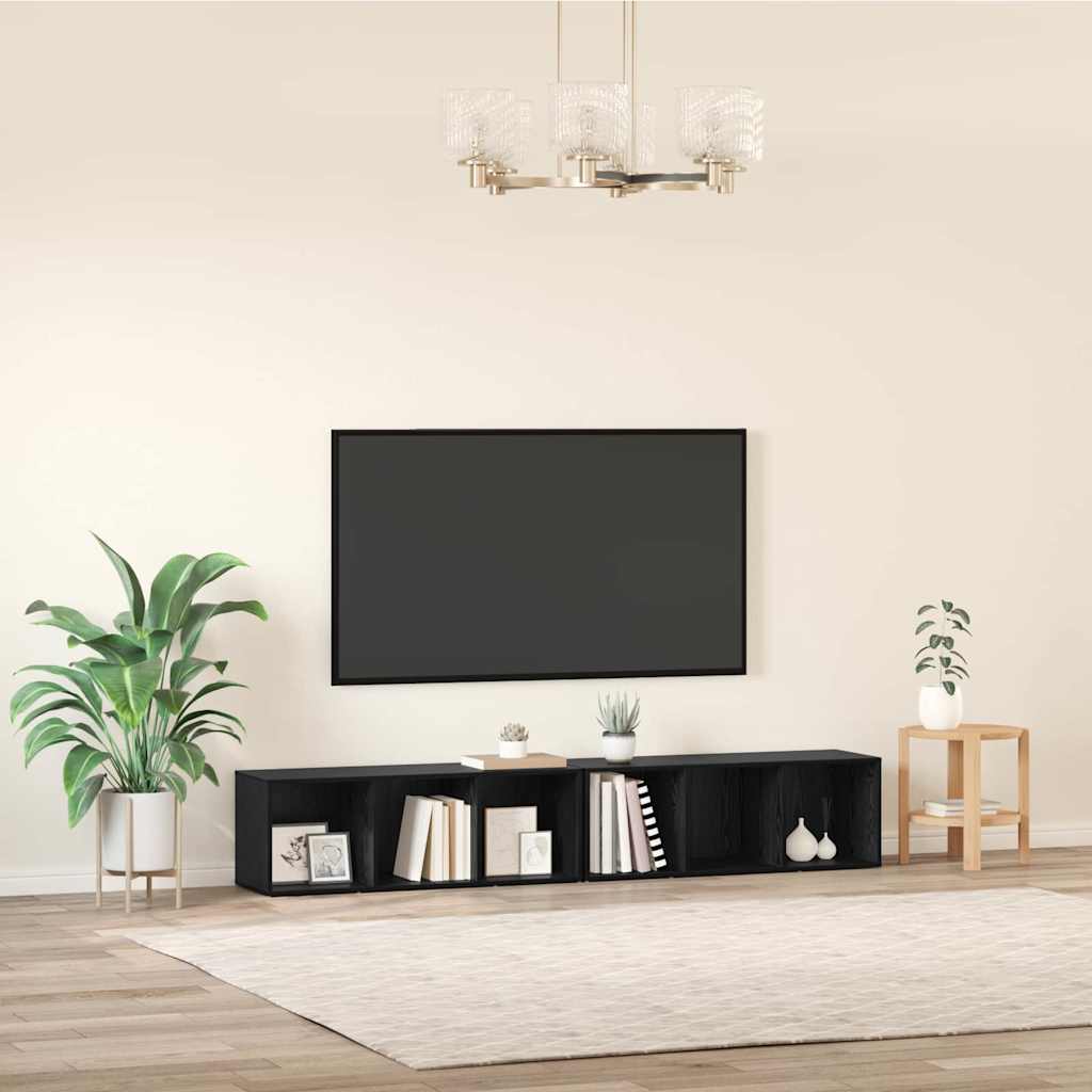 TV-møbelsæt 2 pcs Sort eg 37 x 35 x 107cm Konstrueret træ
