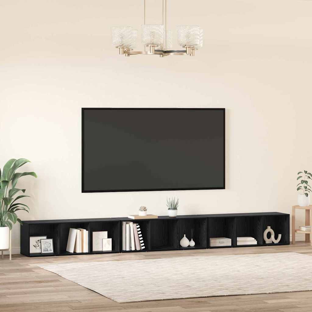 TV-møbelsæt 3 pcs Sort eg 37 x 35 x 107,5 cm Konstrueret træ