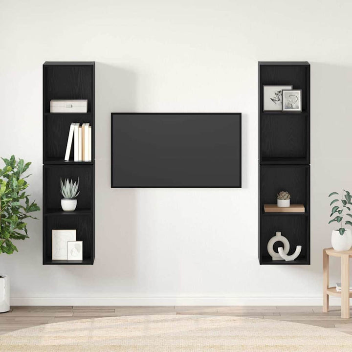 TV-møbelsæt 4 pcs Sort eg 37 x 37 x 72 cm Konstrueret træ