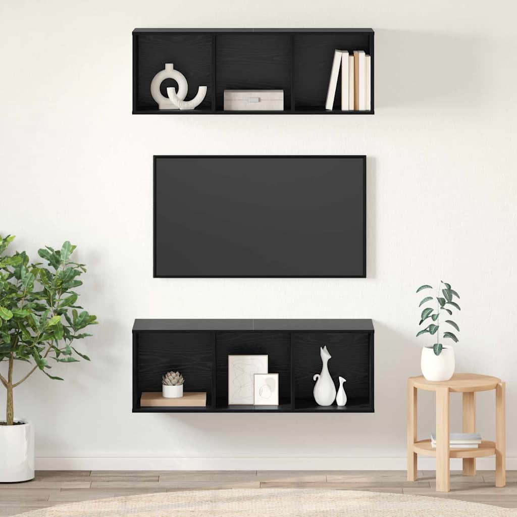 TV-møbelsæt 2 pcs Sort eg 37 x 37 x 107 cm Konstrueret træ