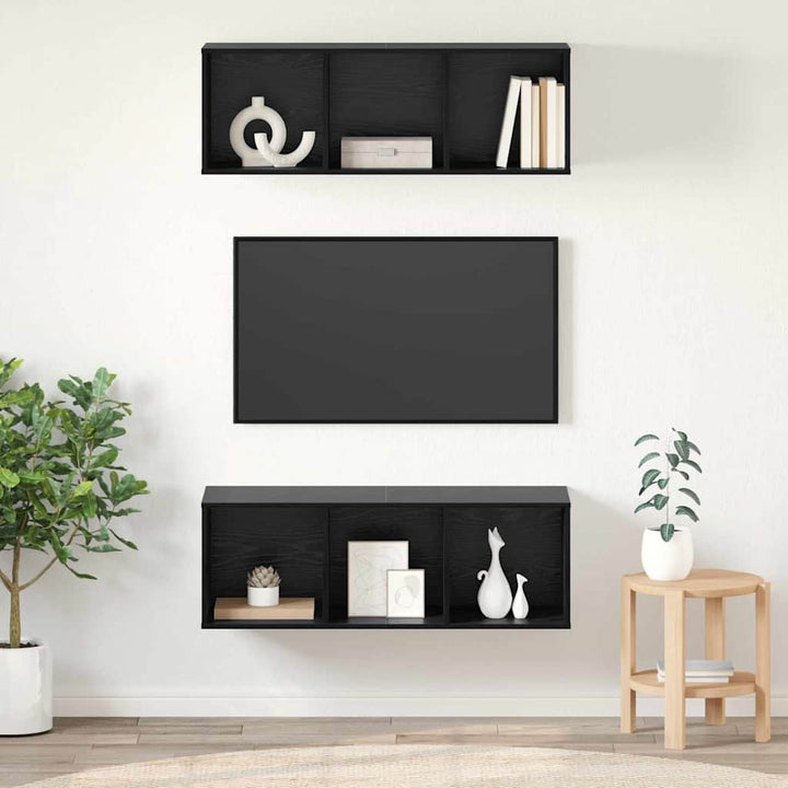TV-møbelsæt 2 pcs Sort eg 37 x 37 x 107 cm Konstrueret træ