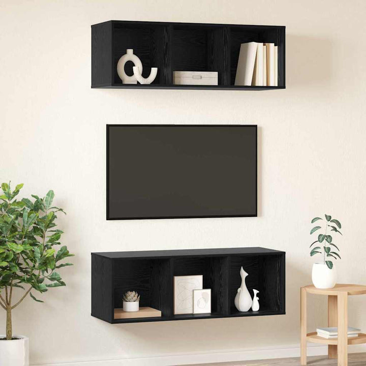 TV-møbelsæt 2 pcs Sort eg 37 x 37 x 107 cm Konstrueret træ