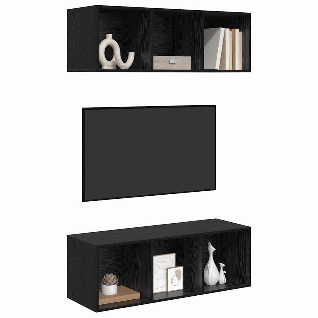 TV-møbelsæt 2 pcs Sort eg 37 x 37 x 107 cm Konstrueret træ