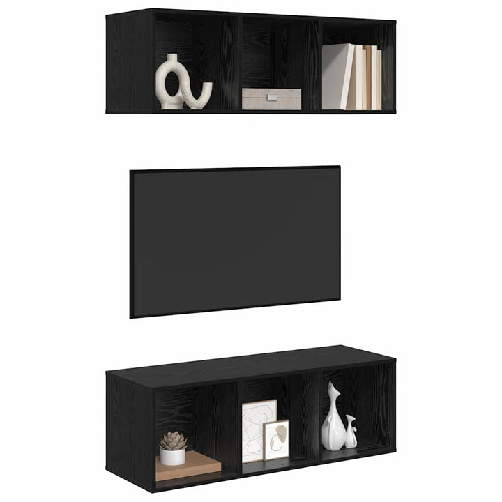 TV-møbelsæt 2 pcs Sort eg 37 x 37 x 107 cm Konstrueret træ