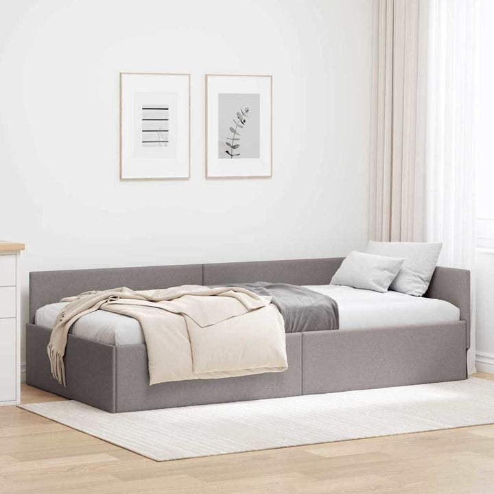 Hjørnesengramme med hovedgærde Gråbrun 80 cm x 200 cm Stof
