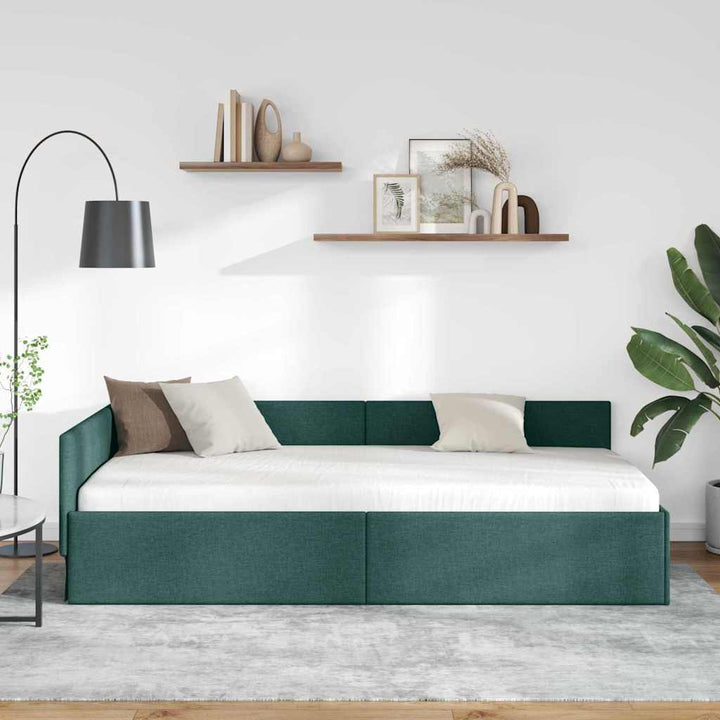 Hjørnesengramme med hovedgærde Mørkegrøn 90 cm x 190 cm Stof