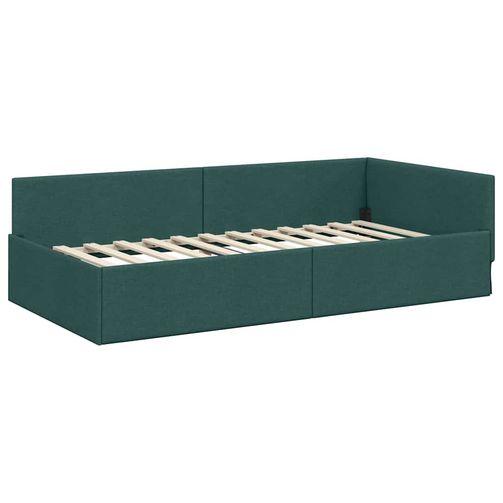 Hjørnesengramme med hovedgærde Mørkegrøn 90 cm x 190 cm Stof