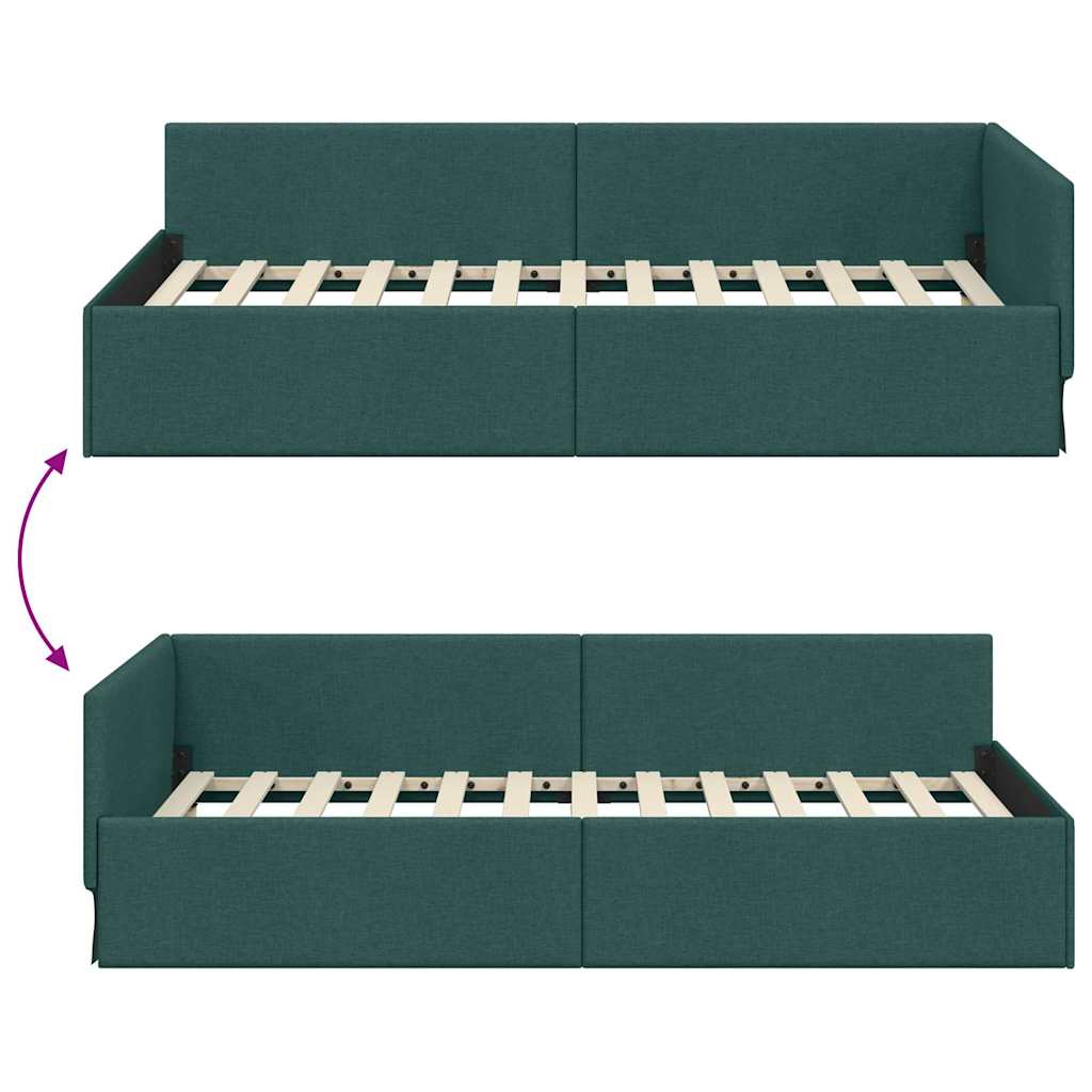 Hjørnesengramme med hovedgærde Mørkegrøn 90 cm x 190 cm Stof