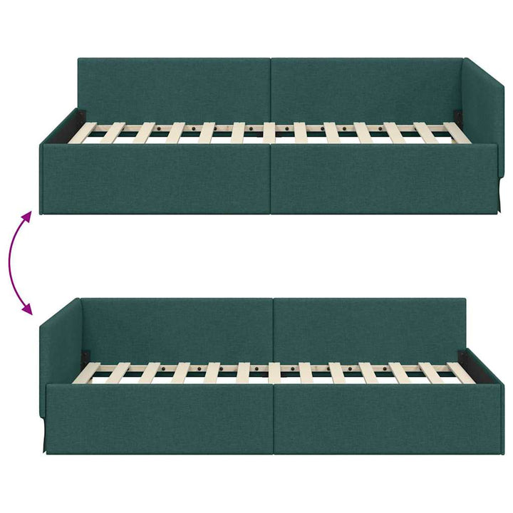 Hjørnesengramme med hovedgærde Mørkegrøn 90 cm x 190 cm Stof