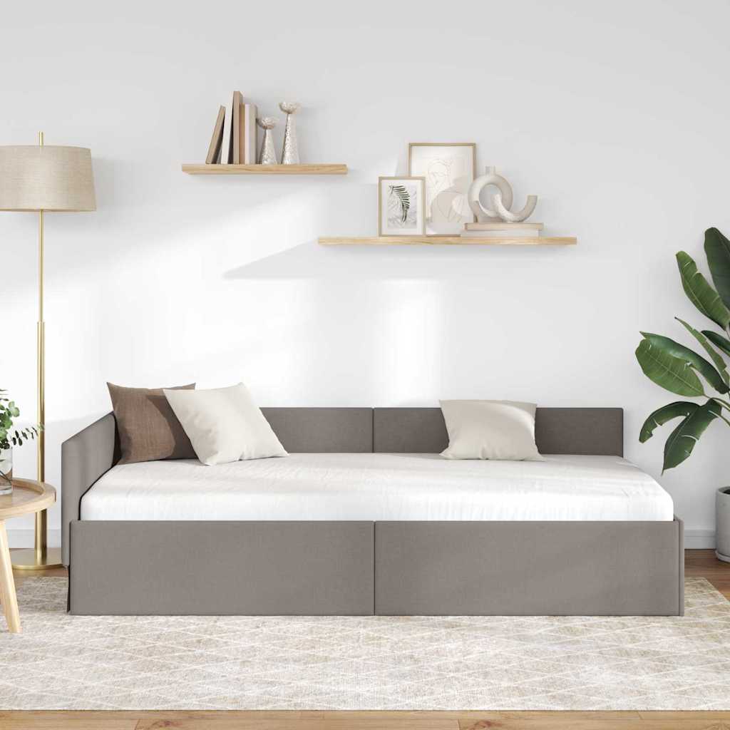 Hjørnesengramme med hovedgærde Gråbrun 90 cm x 190 cm Stof