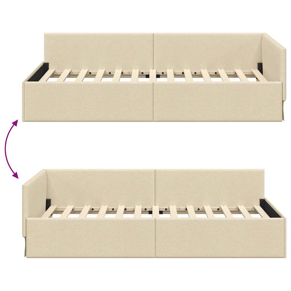 Hjørnesengramme med hovedgærde Creme 90 cm x 190 cm Stof