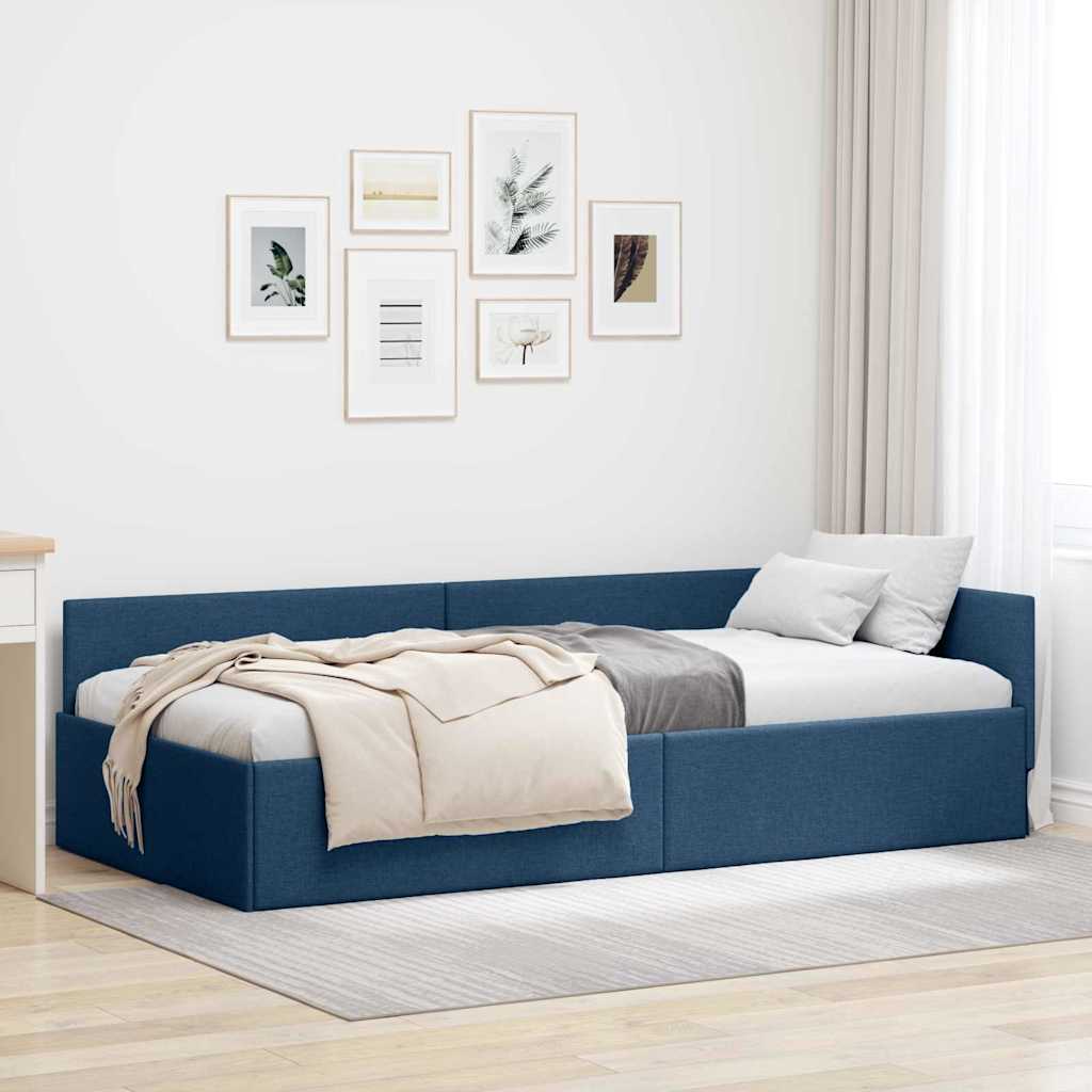 Hjørnesengramme med hovedgærde Blå 90 cm x 190 cm Stof
