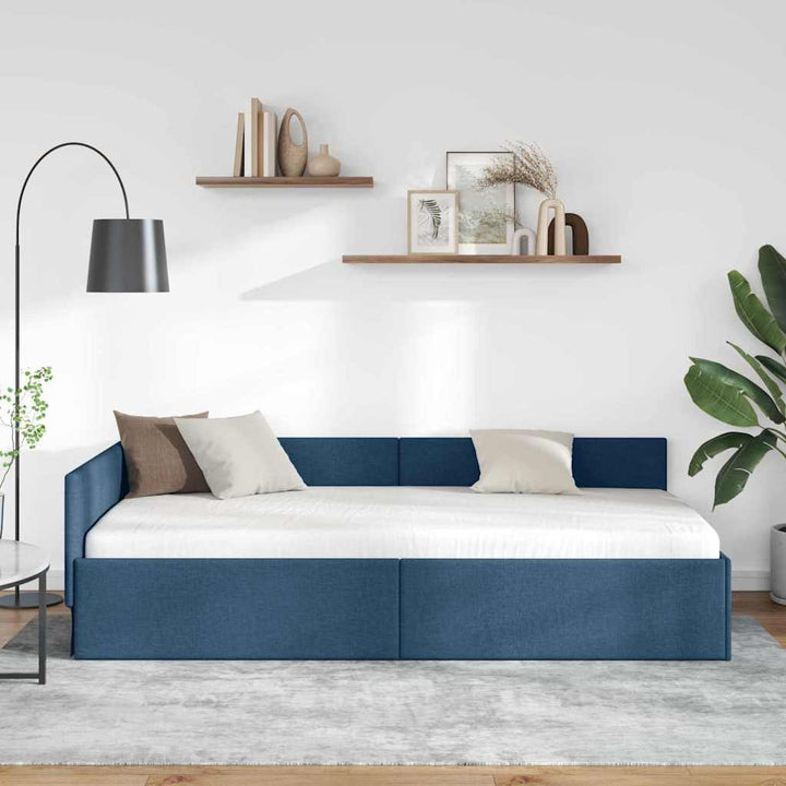 Hjørnesengramme med hovedgærde Blå 90 cm x 190 cm Stof