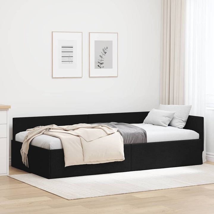 Hjørnesengramme med hovedgærde Sort 90 cm x 200 cm Stof
