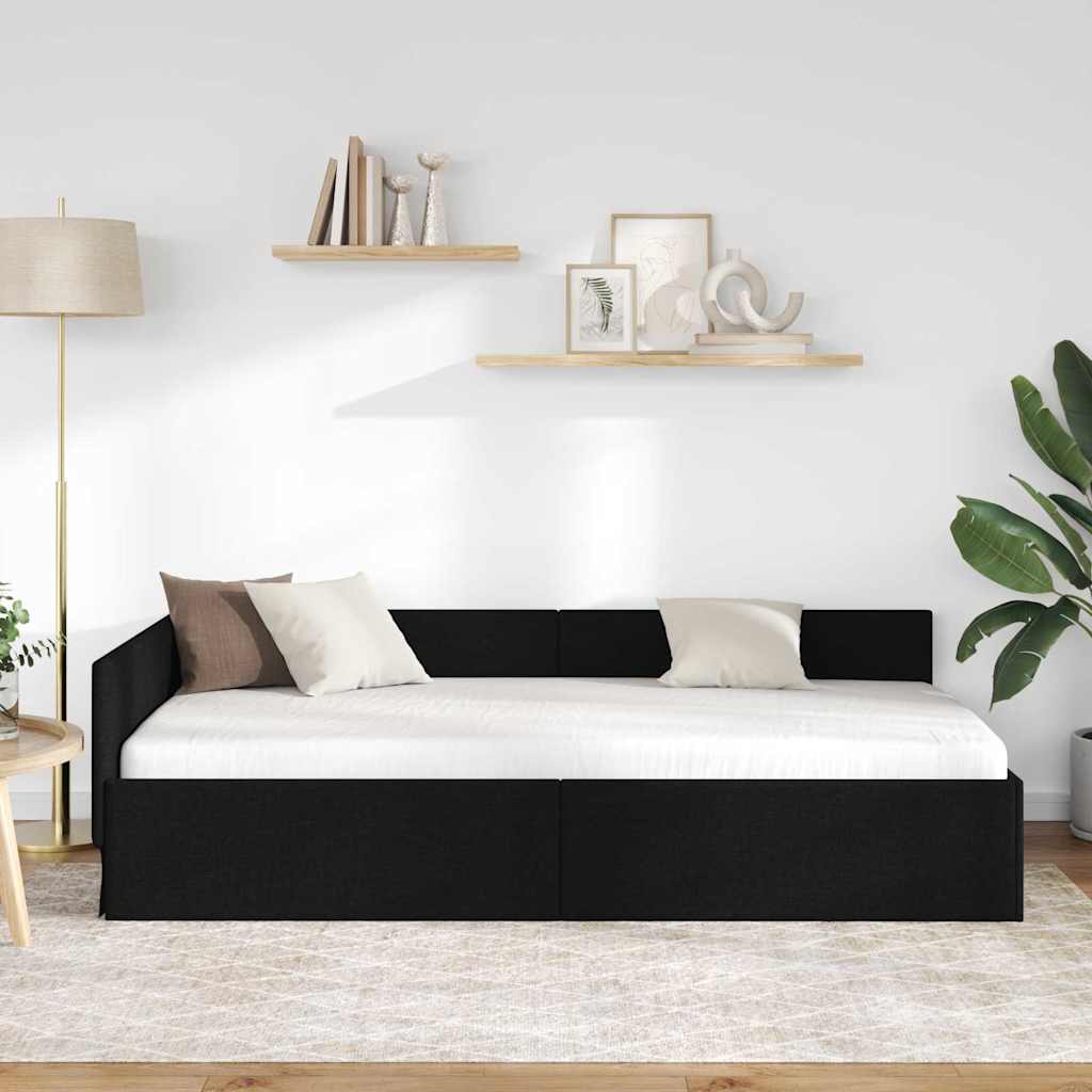 Hjørnesengramme med hovedgærde Sort 90 cm x 200 cm Stof