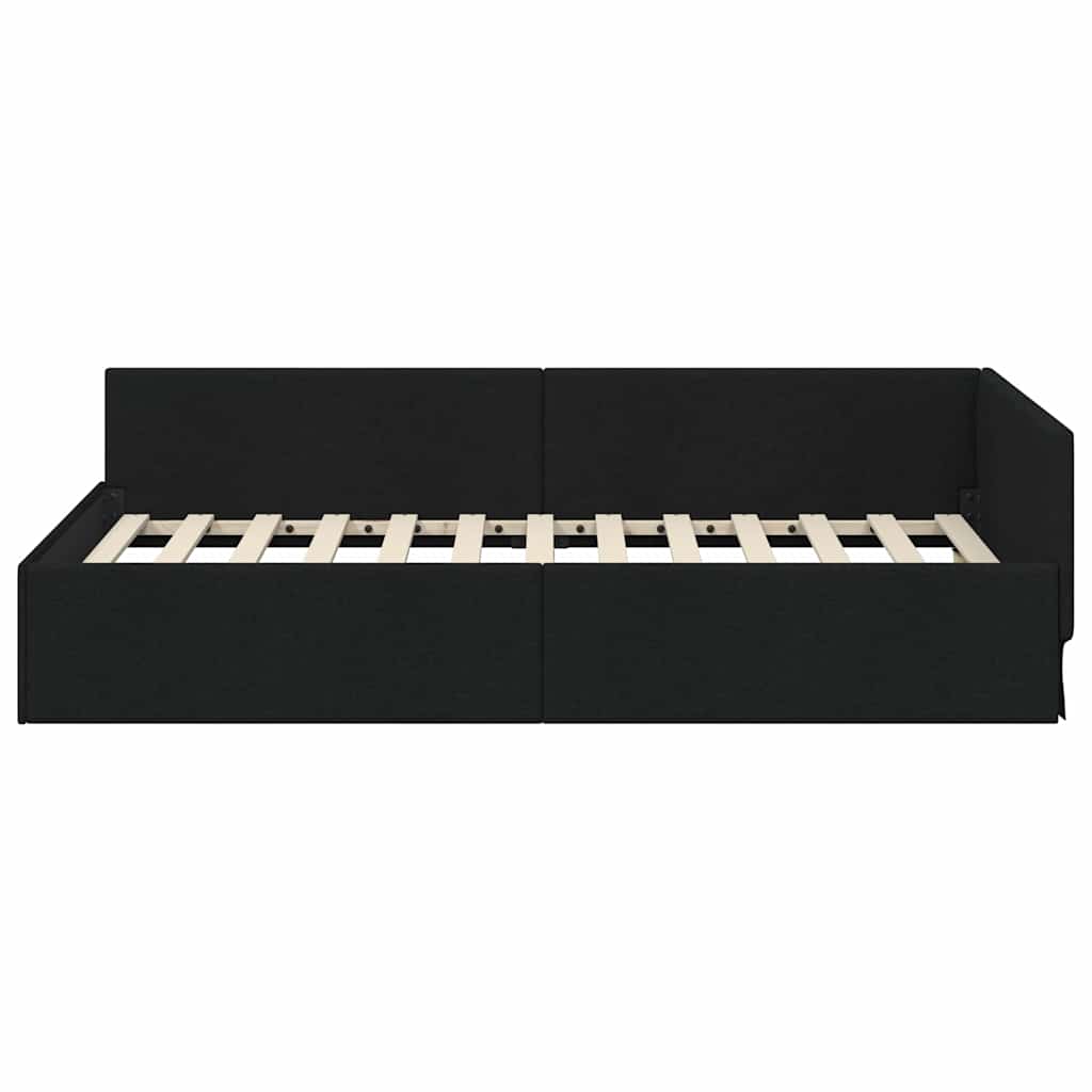 Hjørnesengramme med hovedgærde Sort 90 cm x 200 cm Stof