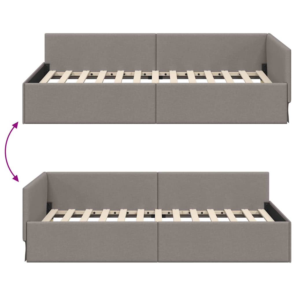 Hjørnesengramme med hovedgærde Gråbrun 90 cm x 200 cm Stof