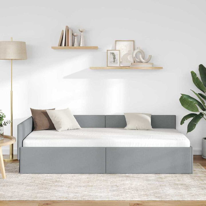 Hjørnesengramme med hovedgærde Lysegrå 100 cm x 200 cm Stof