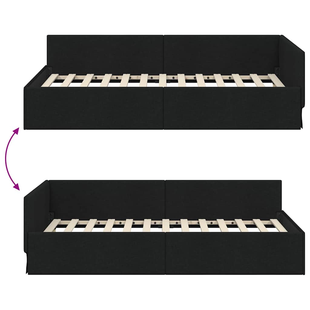 Hjørnesengramme med hovedgærde Sort 100 cm x 200 cm Stof