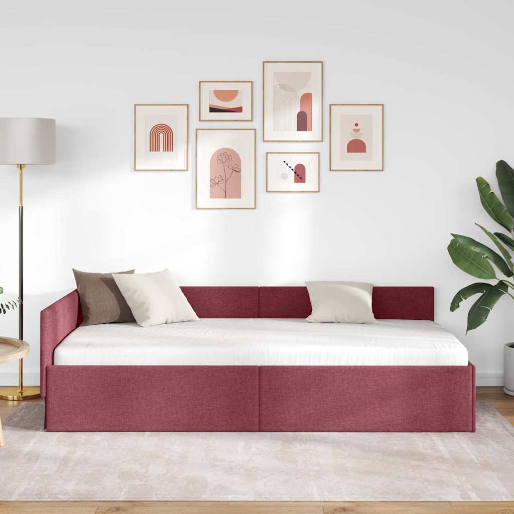 Hjørnesengramme med hovedgærde Vinrød 100 cm x 200 cm Stof