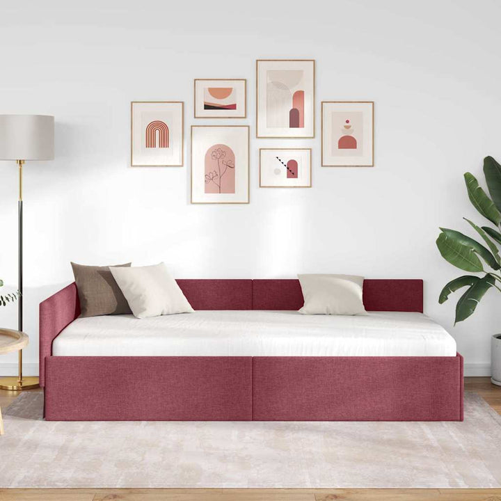 Hjørnesengramme med hovedgærde Vinrød 100 cm x 200 cm Stof