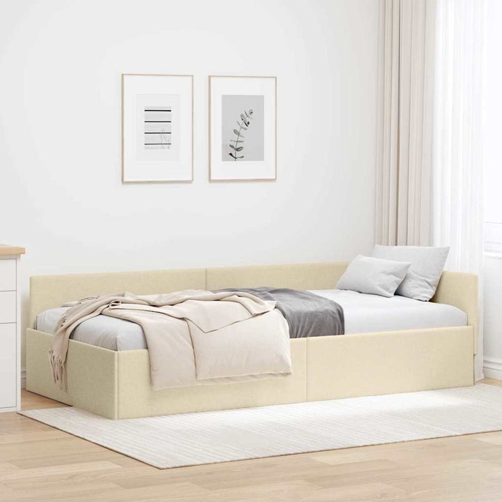 Hjørnesengramme med hovedgærde Creme 100 cm x 200 cm Stof