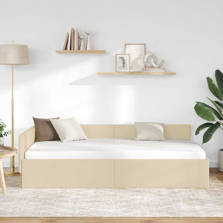Hjørnesengramme med hovedgærde Creme 100 cm x 200 cm Stof
