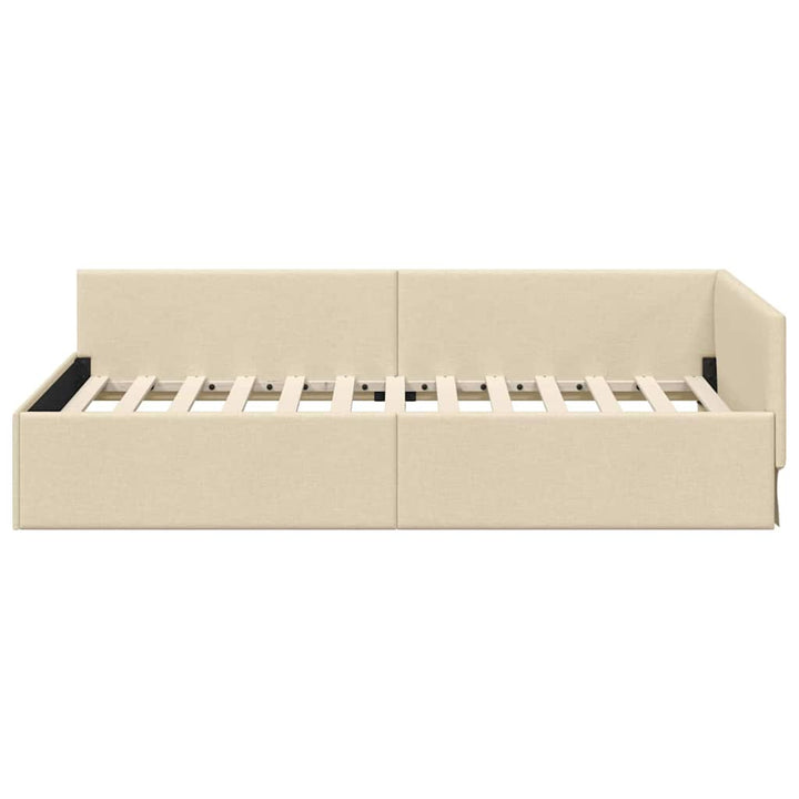 Hjørnesengramme med hovedgærde Creme 100 cm x 200 cm Stof