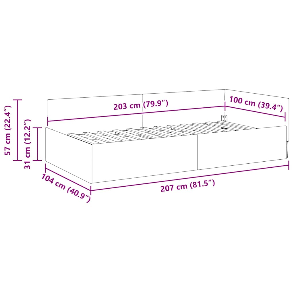 Hjørnesengramme Mørkegrå 100 x 203 cm Stof