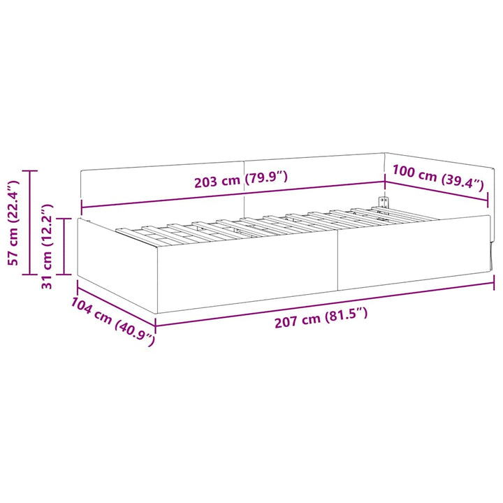 Hjørnesengramme Mørkegrå 100 x 203 cm Stof