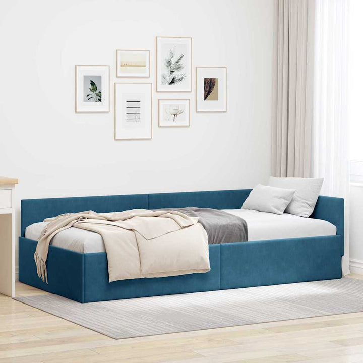 Hjørnesengramme med hovedgærde Blå 80 cm x 200 cm Fløjl