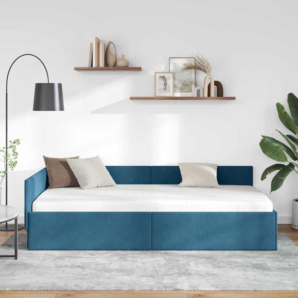 Hjørnesengramme med hovedgærde Blå 80 cm x 200 cm Fløjl