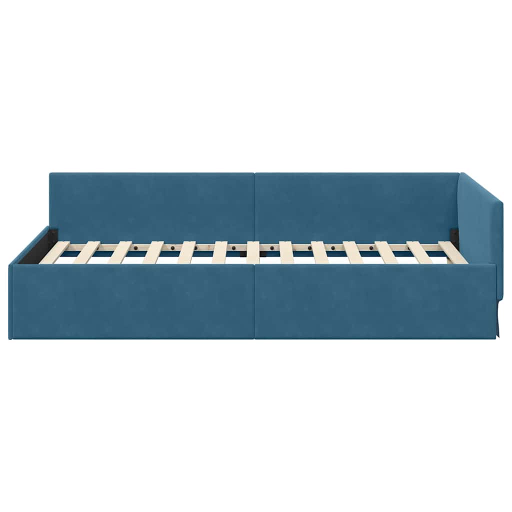 Hjørnesengramme med hovedgærde Blå 80 cm x 200 cm Fløjl