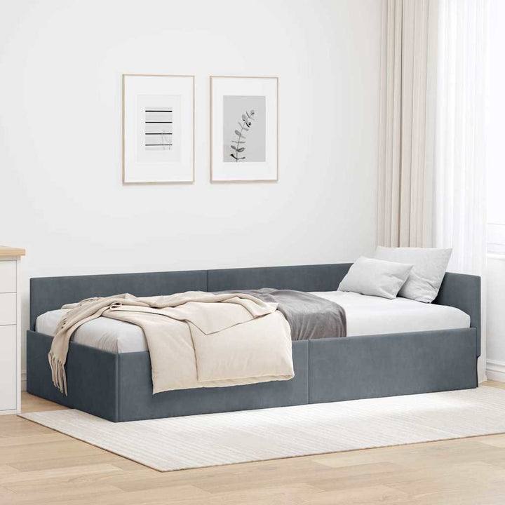 Hjørnesengramme med hovedgærde Mørkegrå 80 cm x 200 cm Fløjl