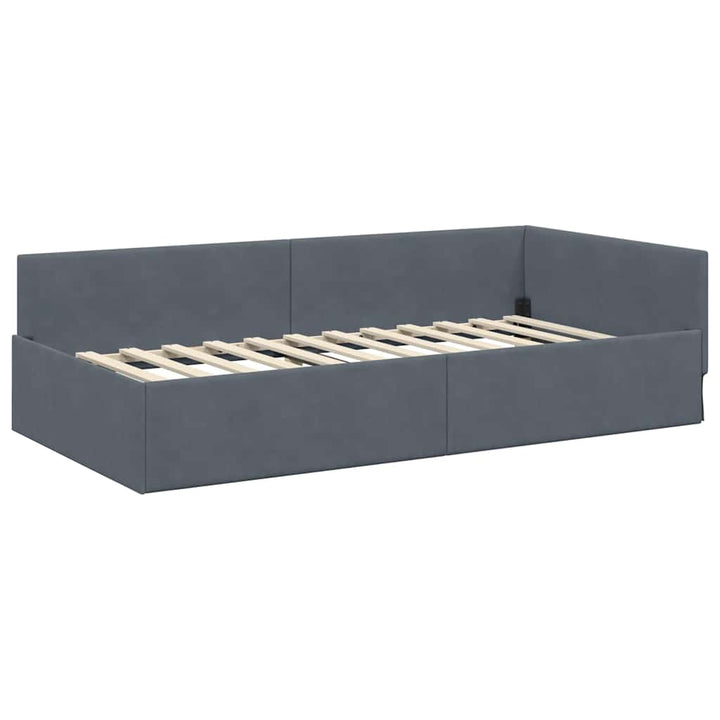 Hjørnesengramme med hovedgærde Mørkegrå 80 cm x 200 cm Fløjl