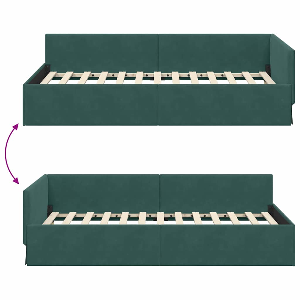 Hjørnesengramme med hovedgærde Mørkegrøn 80 cm x 200 cm Fløjl